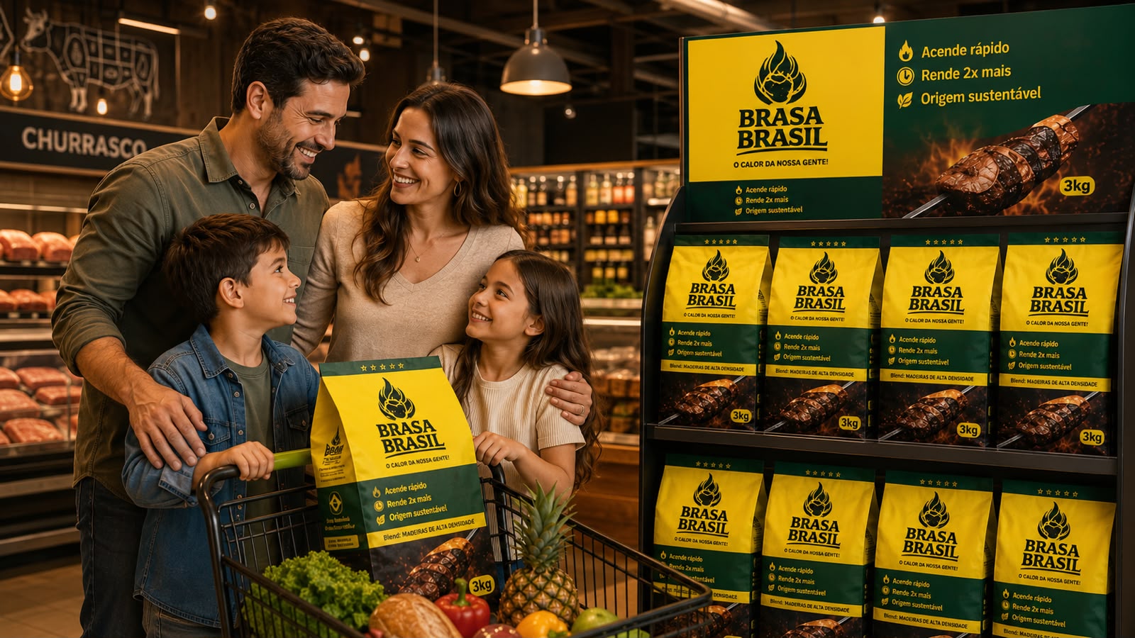 Família no ponto de venda com Brasa Brasil