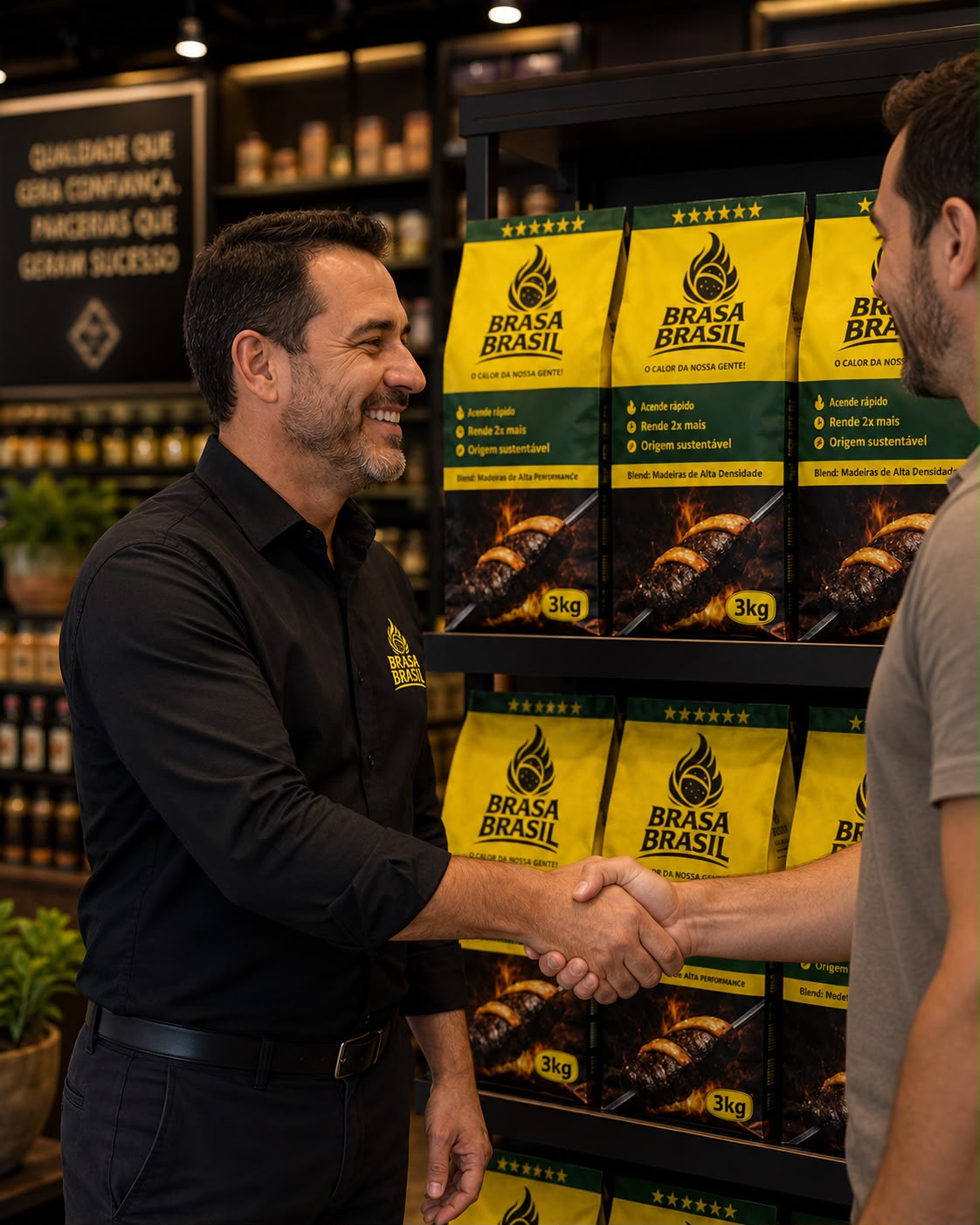 Parceria comercial Brasa Brasil no ponto de venda